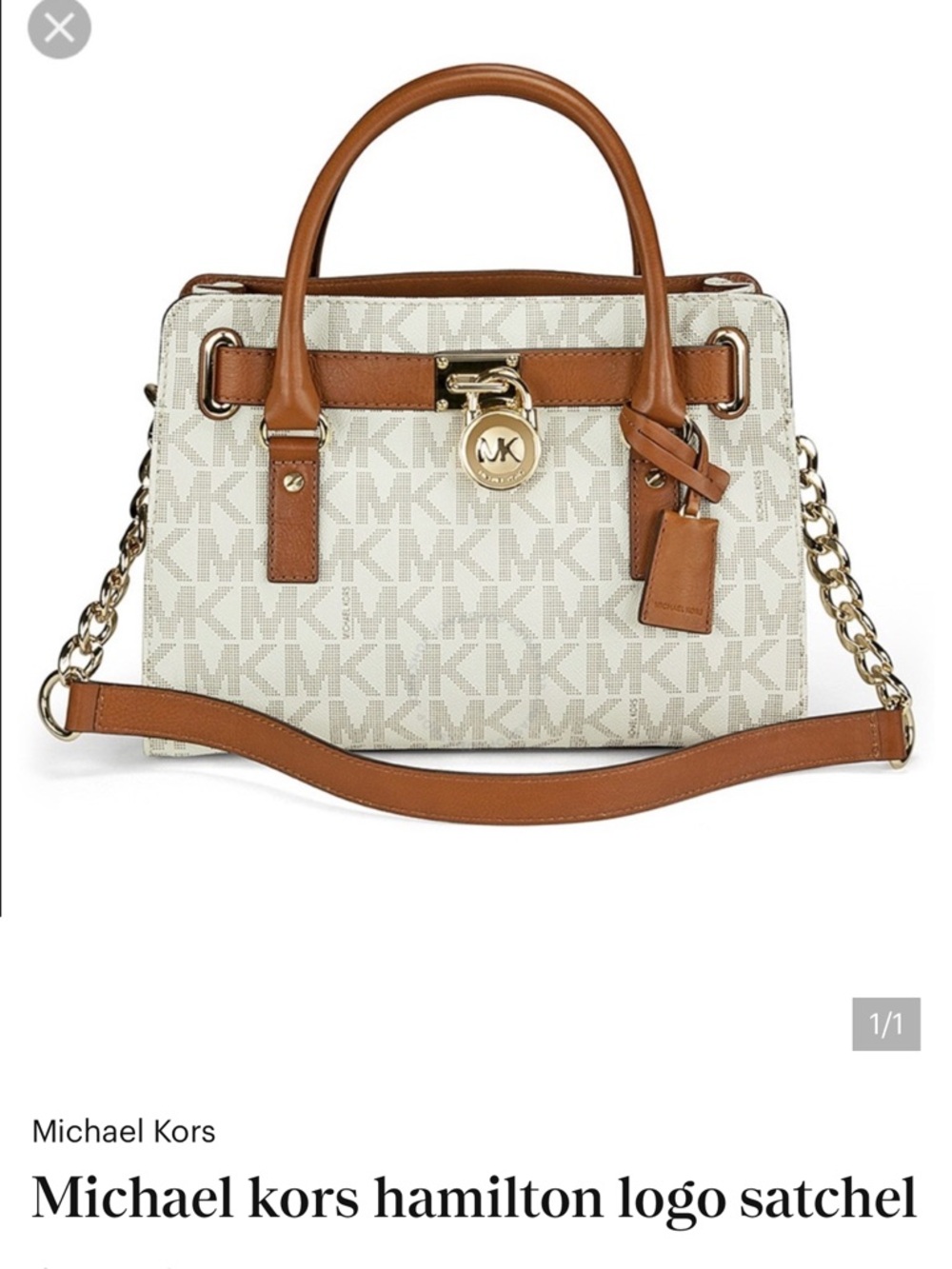 Michael Kors Cream and Brown Logo Satchel with Gold Hardware